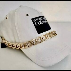 Versace Jeans Collection White Cap with Gold Chain Accent
